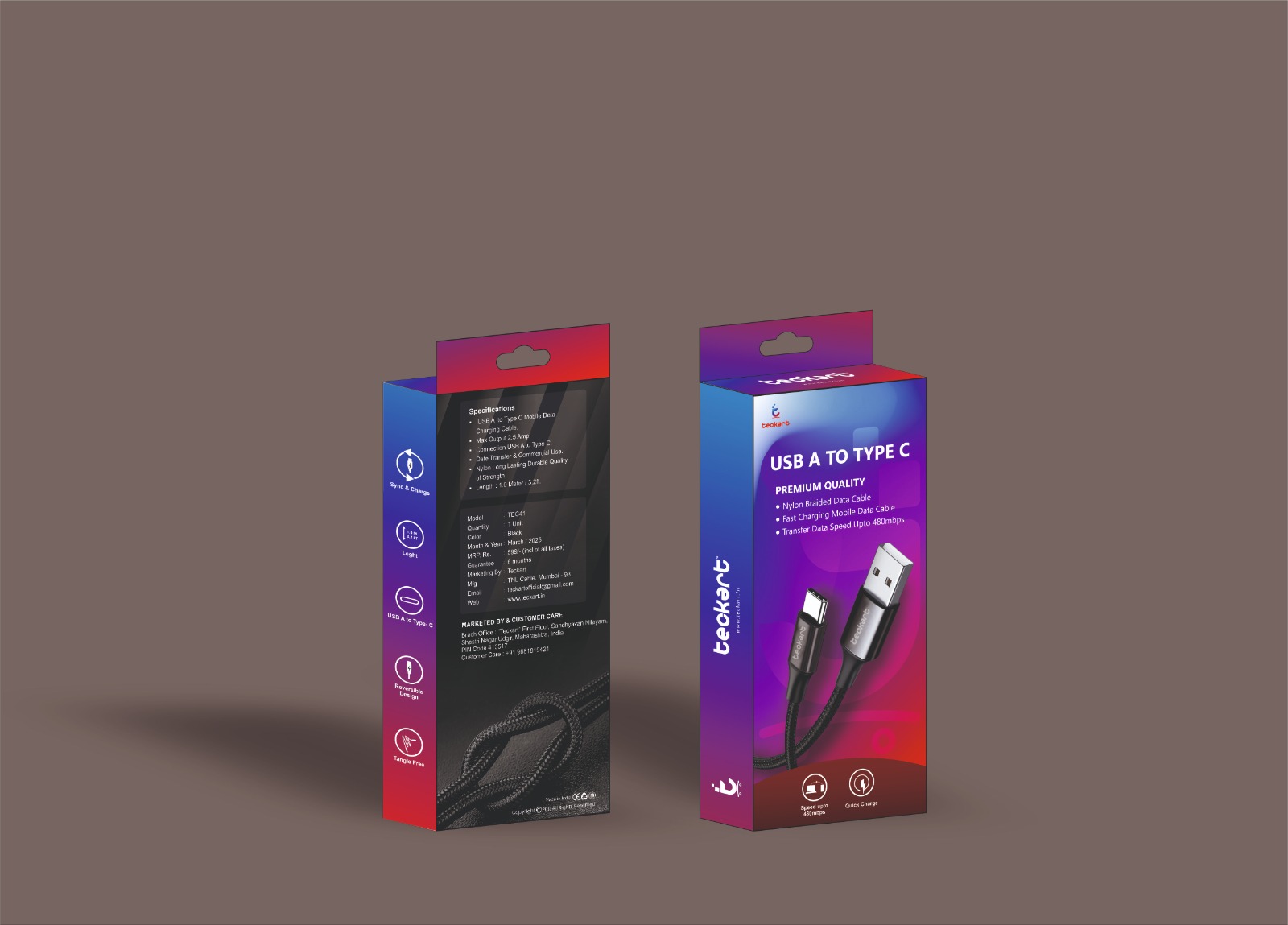 Teckart TEC41 USB-A to C Premium Data Cable